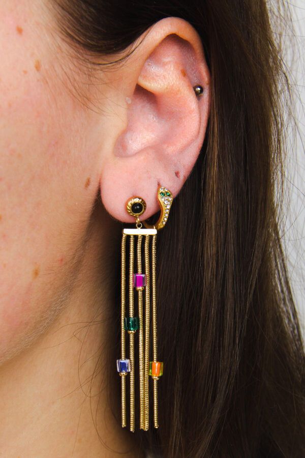 Green eyed snake hoop | stainless steel