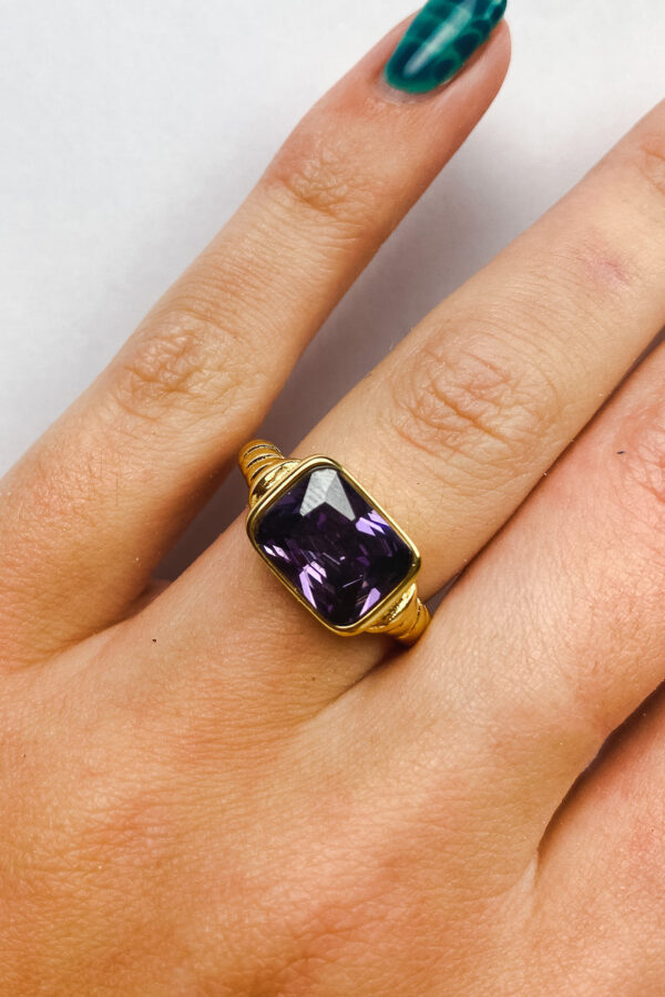 Purple glass stone ring | stainless steel