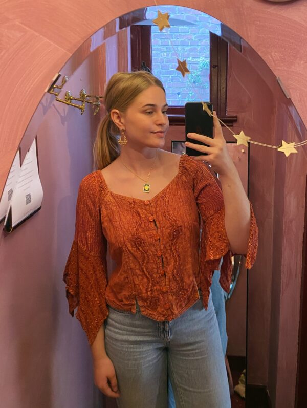 Vintage orange boho blouse - Image 2