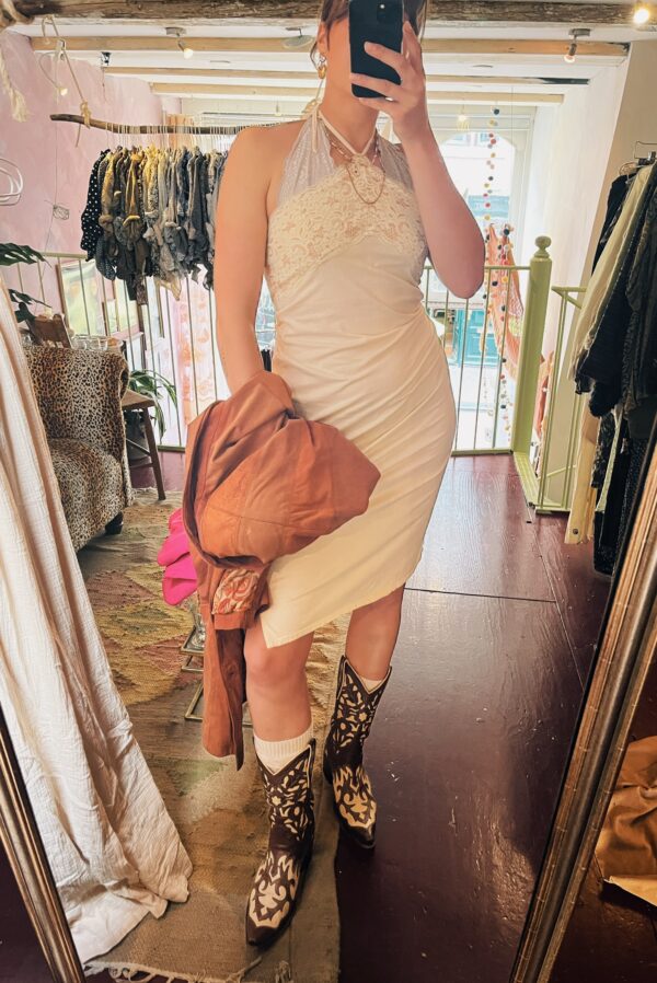 Vintage butter yellow halter dress - Image 2