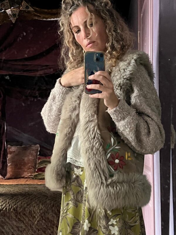 Vintage shearling embroidered waistcoat