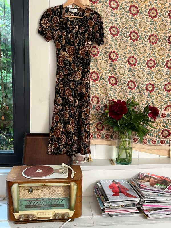 Vintage black flower maxi dress