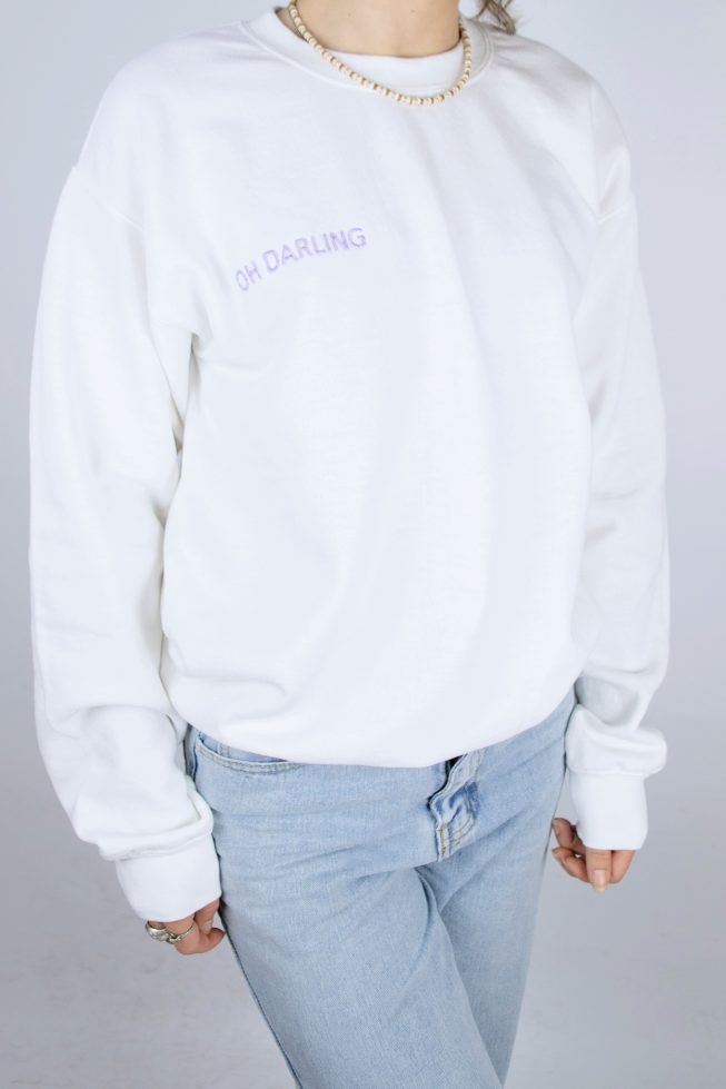 White/ purple Oh Darling sweater