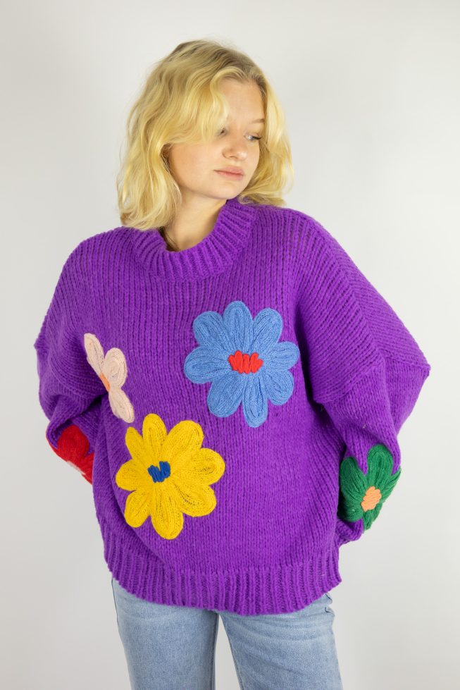 Abigail purple flower sweater
