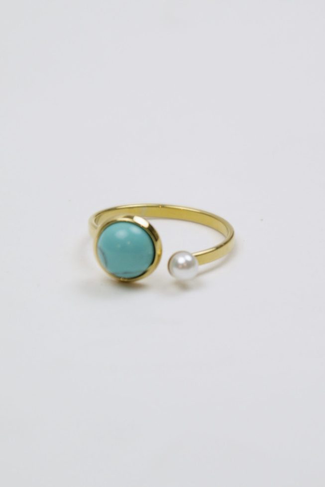 Turquoise pearl ring | stainless steel