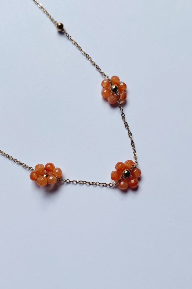 Red flower necklace | stainless steel
