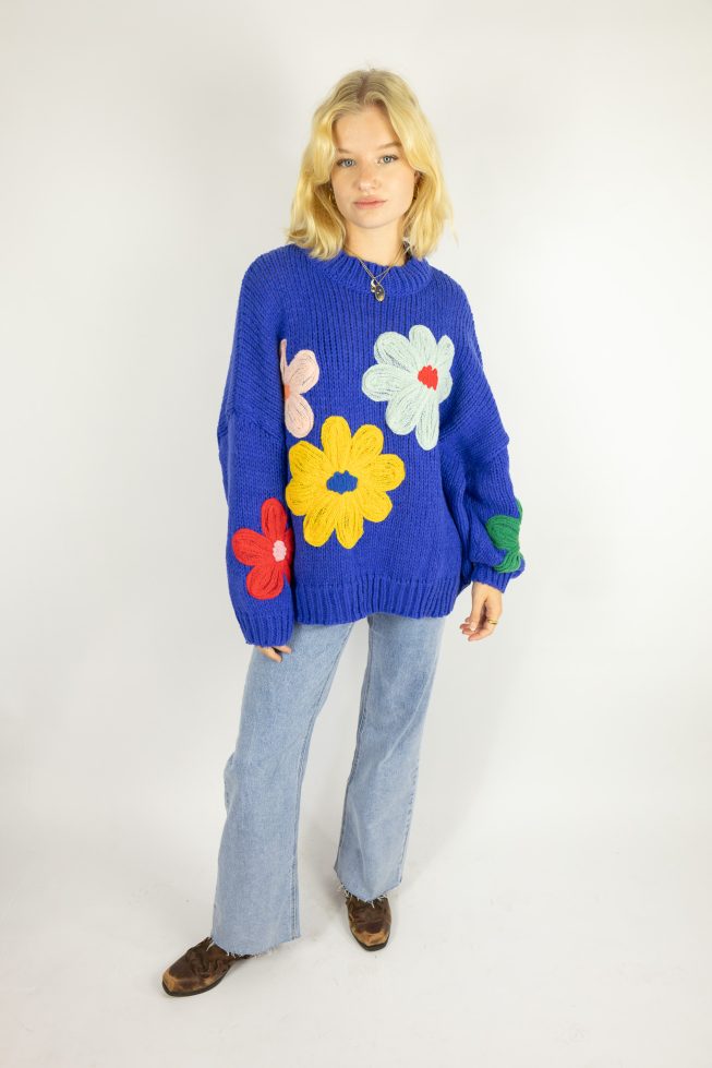 Abigail blue flower sweater