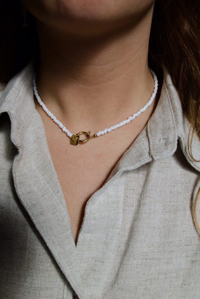 White beads necklace | stainless steel
