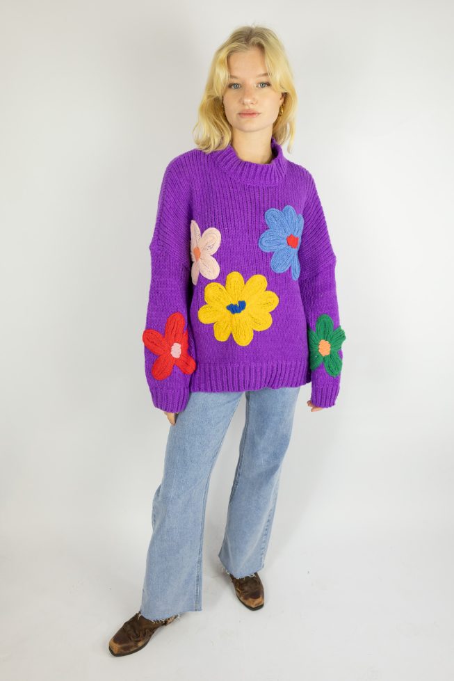 Abigail purple flower sweater