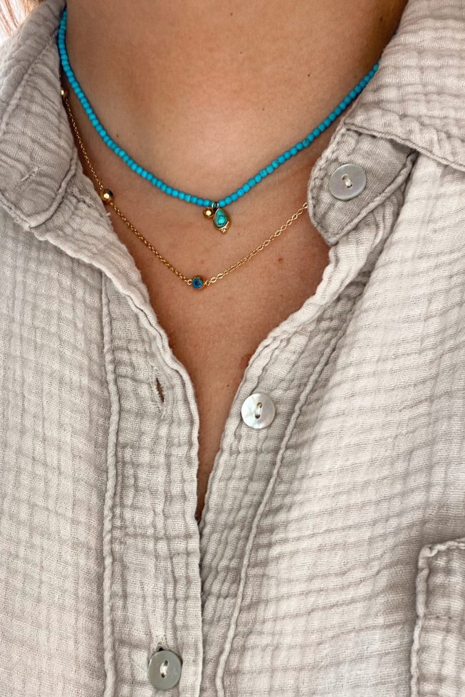Beads necklace blue | stainless steel