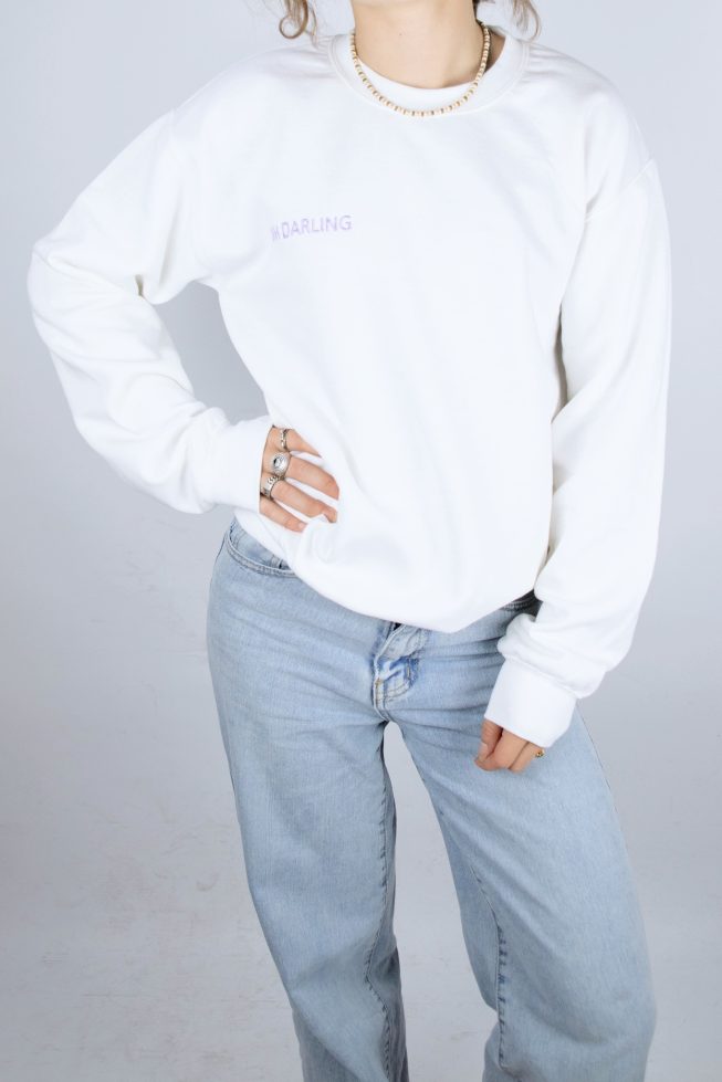 White/ purple Oh Darling sweater