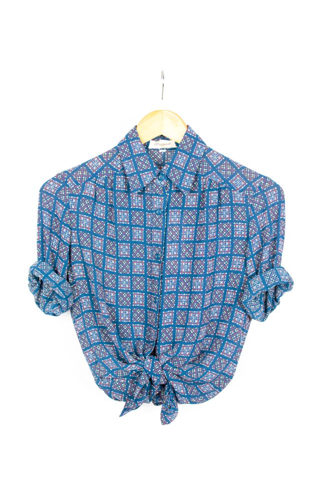 Vintage square print blouse