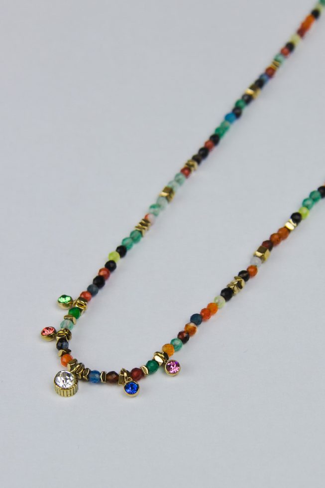 Multi color stone necklace | stainless steel