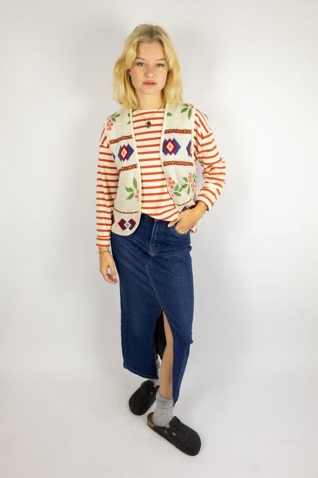 Vintage happy print waistcoat
