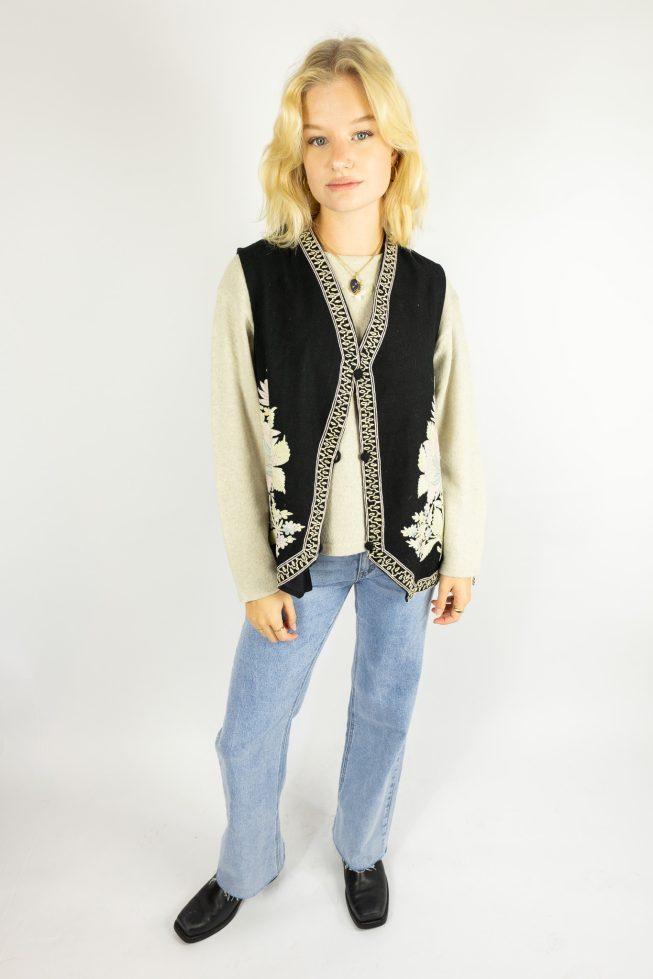 Vintage black embroidered waistcoat