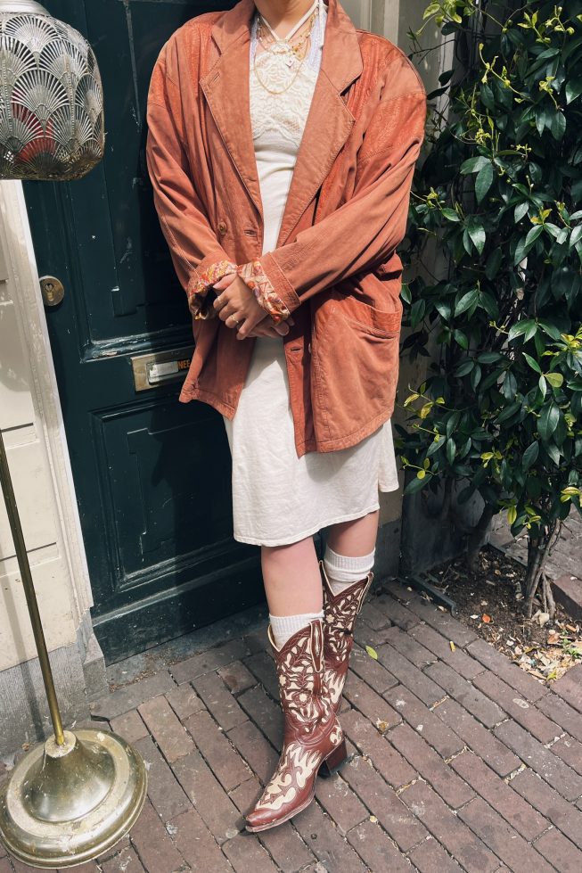 Vintage faceling lining leather jacket
