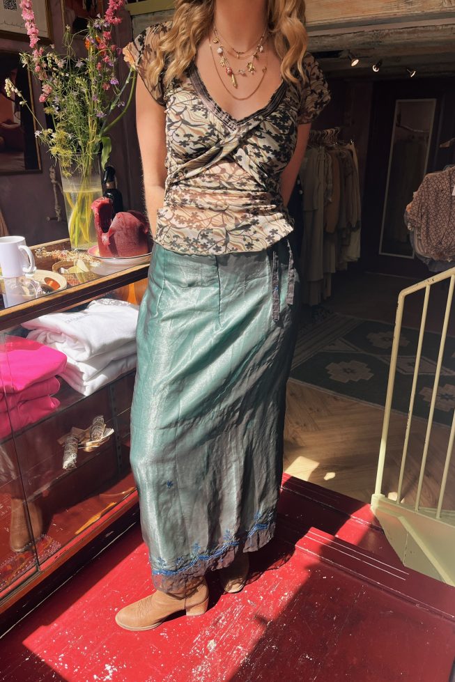 Vintage sheer floral mesh wrap top