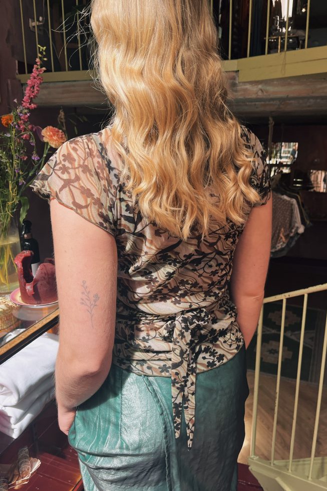 Vintage sheer floral mesh wrap top