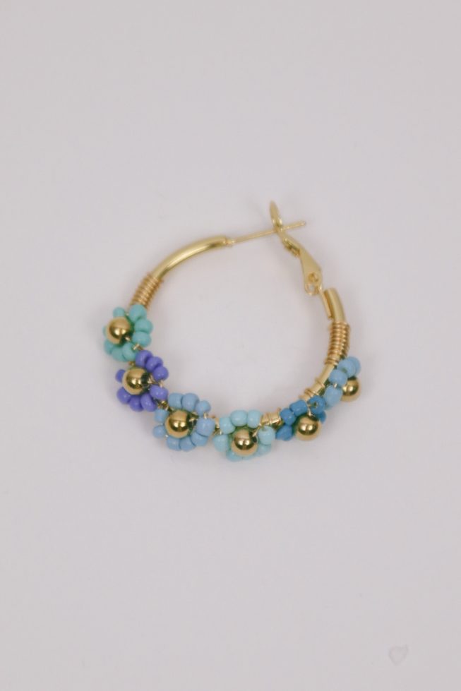 Blue flower beads hoop | stainless steel