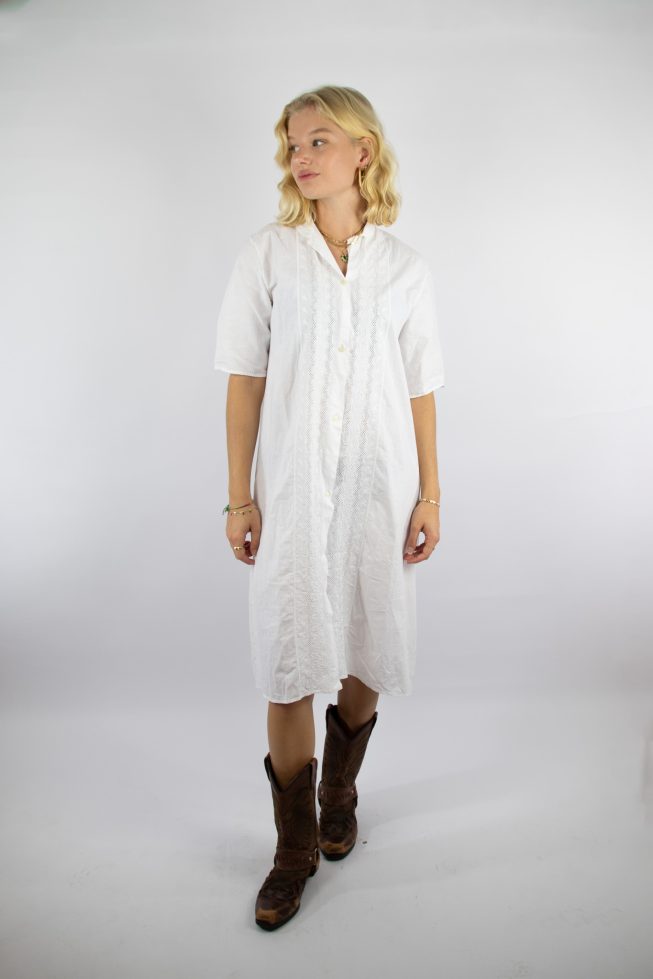 Vintage white detailed shirt dress