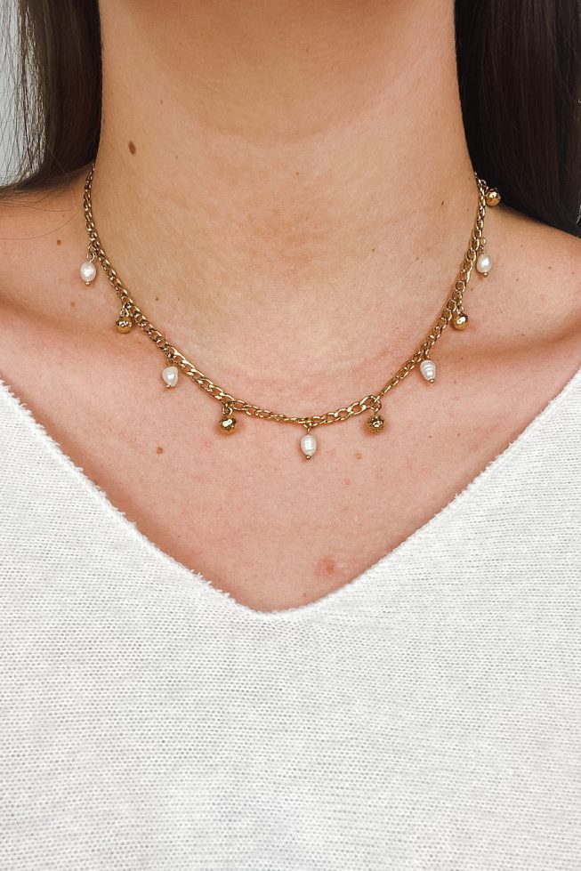 Pearl chain necklace | stainless steel