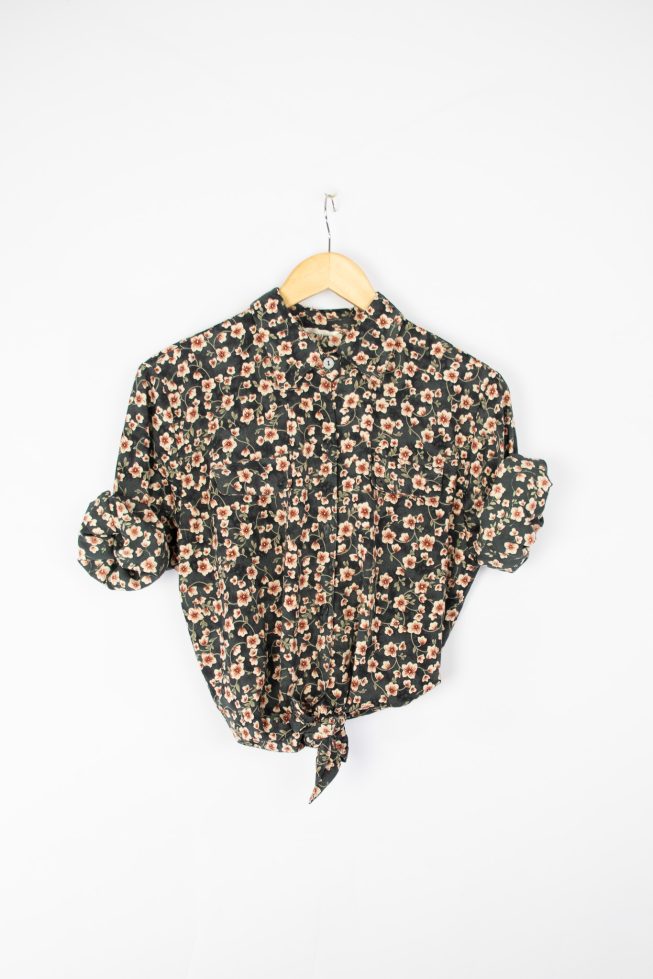 Vintage dark flower print blouse
