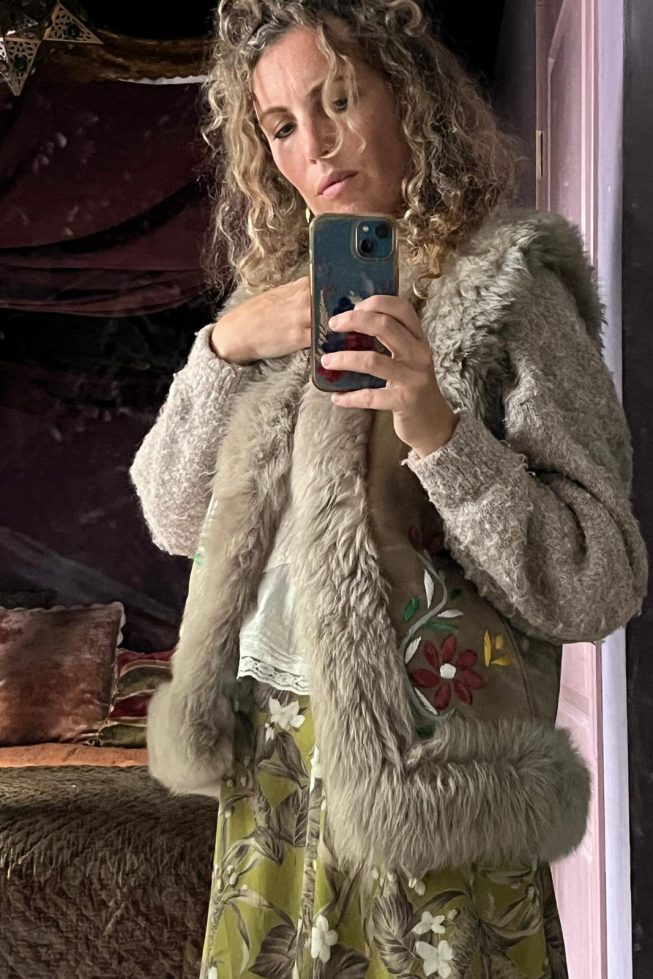 Vintage shearling embroidered waistcoat