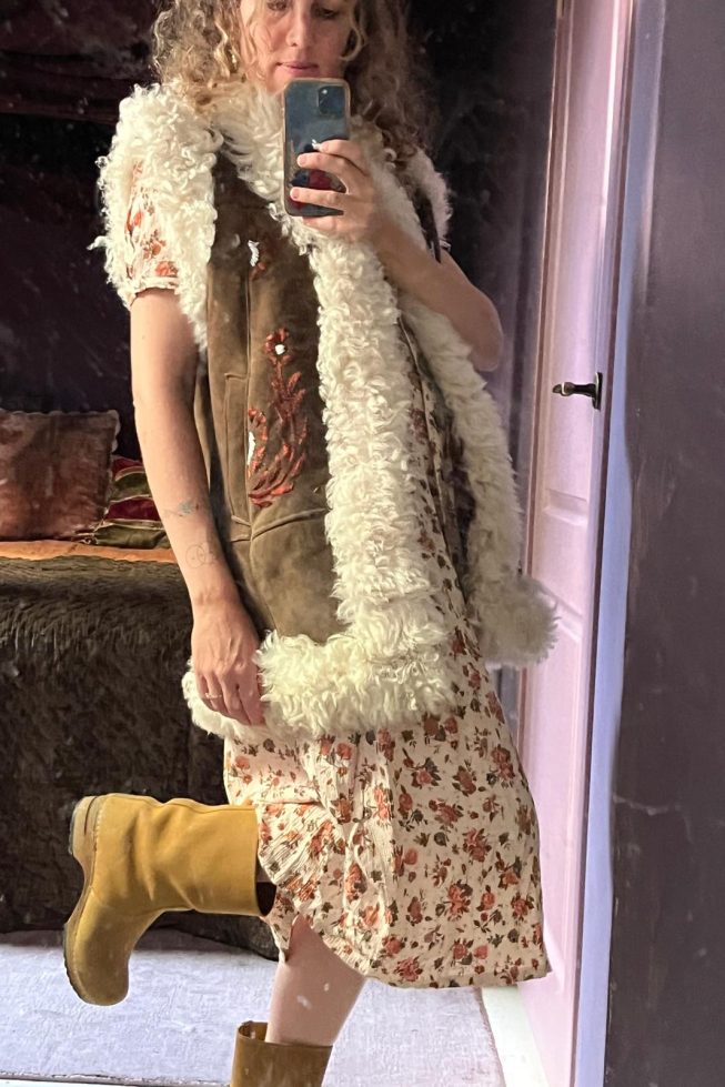Vintage shearling flowerprint waistcoat
