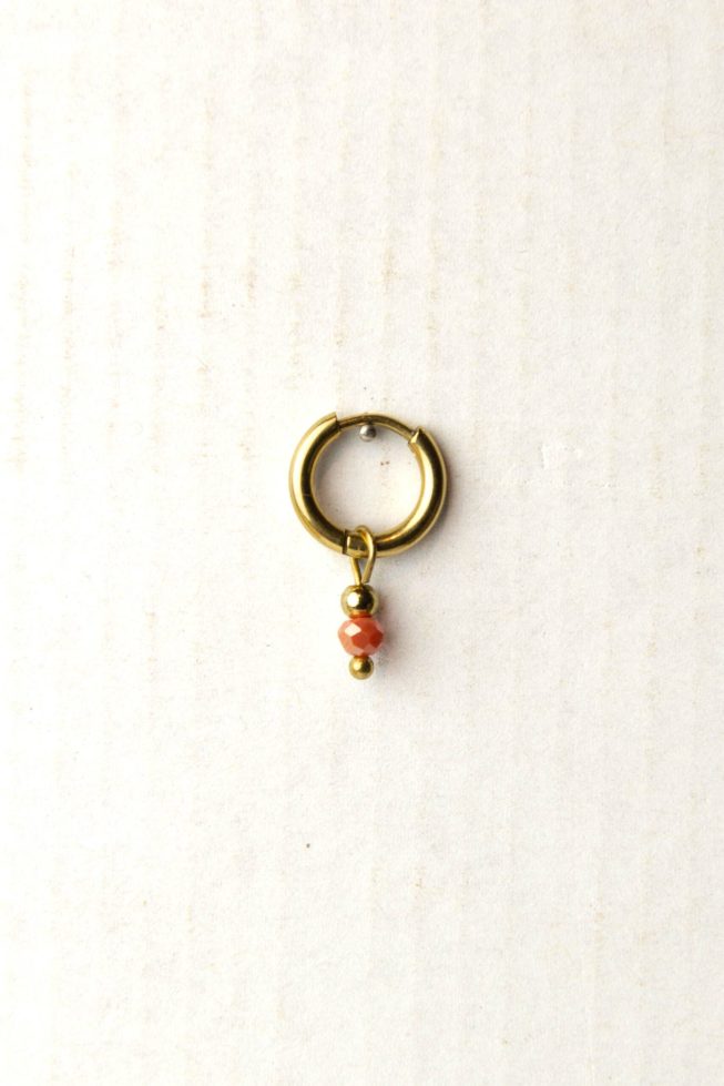 gold pink double stone hoop stainless steel
